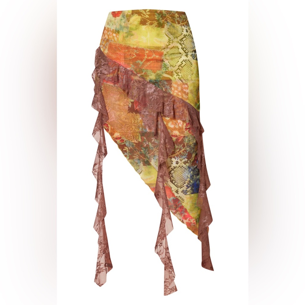 PrettyLittleThing RENAISSANCE ASYMMETRIC MIDI SKIRT Size 10 - Picture 3 of 12